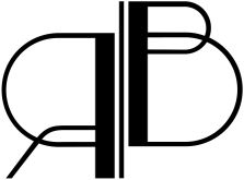Stilisiertes Logo mit den ineinandergreifenden Buchstaben R und B in Schwarz.