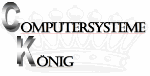 Logo mit Schriftzug "COMPUTERSYSTEME KÖNIG" und einer Krone im Hintergrund.