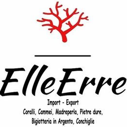 Logo di ElleErre con corallo rosso e descrizione dei loro prodotti: gioielli e materiali naturali.