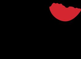 Bocca stilizzata rossa al centro su sfondo nero.