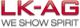 Logo mit rotem Text "LK-AG" und Slogan "WE SHOW SPIRIT" darunter in Grau.