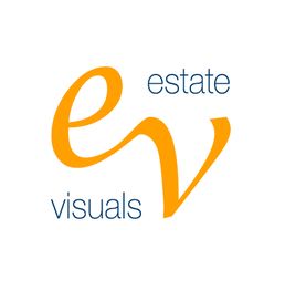 Logo mit orangefarbenem "ev", blauem "estate" oben und "visuals" unten.