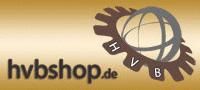 Logo mit Zahnradsymbol und Schriftzug "hvbshop.de" auf goldenem Hintergrund.