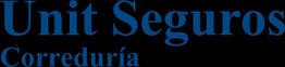Texto azul: "Unit Seguros Correduría" sobre fondo negro.