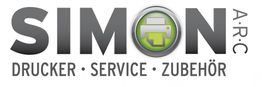 Logo von "SIMON A.R.C." mit Text: "DRUCKER • SERVICE • ZUBEHÖR" und Druckersymbol in Grün.