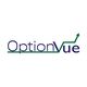 OptionVue logo with green underline and upward arrow.