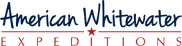 Logo of American Whitewater Expeditions with blue text and a red star.