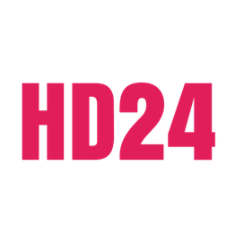 Rote Schrift "HD24" auf weißem Hintergrund.