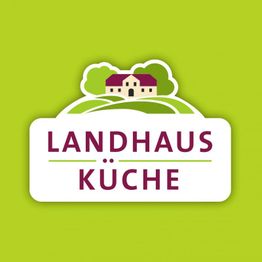 Logo mit Haus und Bäumen, Text: "Landhaus Küche" auf grünem Hintergrund.