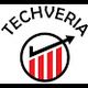 Techveria logo with an upward arrow over red bars in a circle.