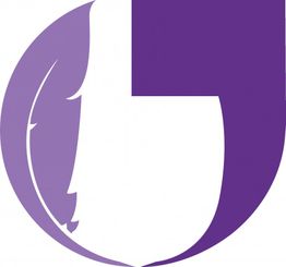Lila-weißes, abstraktes Design mit Kreisform und Federmotiv auf der linken Seite.