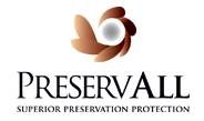 Logo with a brown swirl design and text: "PreservAll, Superior Preservation Protection."