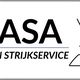 Logo van MASA was- en strijkservice met een wastrommel en strijkijzer pictogram.
