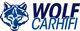 Blaues Wolfsgesicht und der Schriftzug "WOLF CARHIFI" in verschiedenen Schriftgrößen.