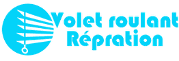 Logo de "Volet roulant Réparation" avec un volet stylisé et texte bleu.