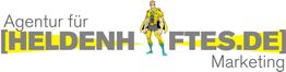 Logo mit Text "Agentur für Heldenhaftes.de" und einer Comicfigur.