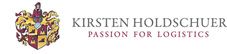Wappen neben dem Schriftzug "Kirsten Holdscher – Passion for Logistics".