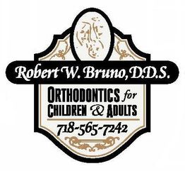 Sign for Robert W. Bruno, D.D.S., orthodontics for children and adults, phone 718-565-7242.