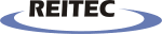 Logo mit schwarzem Text "REITEC" und blauem elliptischen Kreis darunter.
