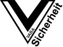 Schwarz-weißes Logo mit großem "V" und dem Wort "Sicherheit" schräg geschrieben.