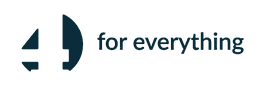 Logotipo "4 for everything" en letras negras sobre fondo transparente.