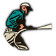Trainingskaart van een honkbalspeler met blauwe trui en witte helm.