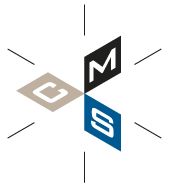 Logo mit Buchstaben C, M und S in schwarzen und blauen Rauten; Linien schneiden sich im Zentrum.