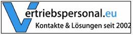 Logo von vertriebspersonal.eu, „Kontakte & Lösungen seit 2002“, blaues V als Grafik.