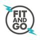 Logo circolare con testo "Fit And Go" e fulmini blu.