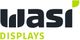 Logo von Wasi Displays mit schwarzem Text und einem grünen Blattelement.