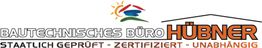 Logo des Bautechnischen Büros Hübner mit farbigem Symbol und Slogan: "Staatlich geprüft".