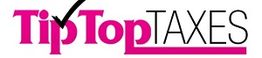 Logo for "Tip Top Taxes" with a pink font and a black checkmark.