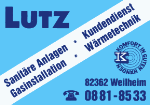 Lutz: Sanitär- und Gasinstallation, Kundendienst, Wärmetechnik. Telefon: 0881-8533, Weilheim.