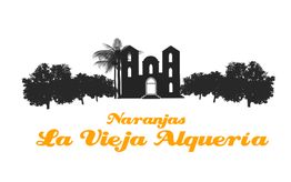 Edificio antiguo entre árboles, texto: "Naranjas La Vieja Alquería".