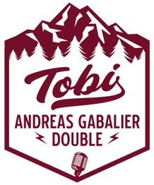 Logo mit Bergen, "Tobi Andreas Gabalier Double" und Mikrofon-Symbol darunter.