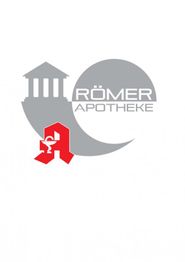 Logo der Römer Apotheke mit rotem Apothekenzeichen und grauem Tempelmotiv.