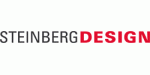 Logo mit Text „Steinberg Design“, „Steinberg“ grau, „Design“ rot.