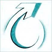Stilisiertes männliches Symbol mit Pfeil nach rechts oben auf weißem Hintergrund.