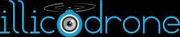 Logo "Illicodrone" avec un motif de caméra et hélice intégrée dans le texte sur fond noir.