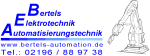 Logo von Bertels Automation mit Roboterarm und Firmeninformationen.