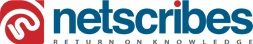 Netscribes logo with slogan "Return on Knowledge" and a red and white logo design.
