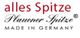 Logo mit rotem Schriftzug "alles Spitze", darunter "Plauener Spitze", "MADE IN GERMANY".