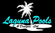 Logo of "Laguna Pools & Designs" with palm tree and island.