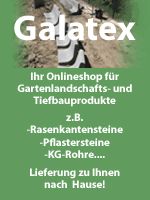 Galatex Werbegrafik für Garten- und Tiefbauprodukte, Lieferung nach Hause.