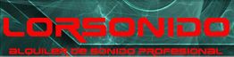 Texto "LORSONIDO Alquiler de Sonido Profesional" en rojo sobre fondo abstracto verde.