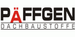 Logo von "Päffgen Dachbaustoffe" mit stilisiertem Schriftzug, A in Rot hervorgehoben.