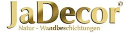 Logo "JaDecor" in Gold, Untertitel: "Natur - Wandbeschichtungen".