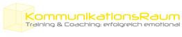 Gelbes Logo mit Text: "KommunikationsRaum - Training & Coaching: erfolgreich emotional".