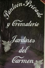 Texto: "Panteón Privado y Crematorio Jardines del Carmen" con ángeles en el diseño.