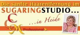 Banner mit dem Text "Die sanfte Haarentfernung im Sugaring Studio in Heide" und einem Personenfoto.